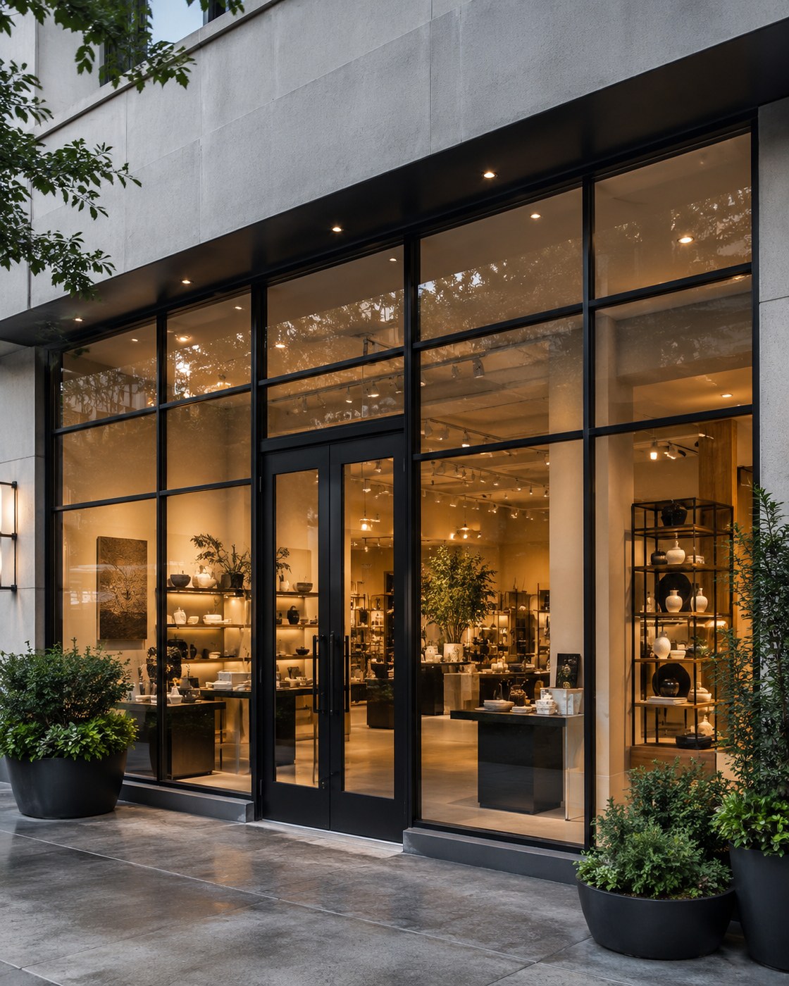 Commercial storefront with large glass panels